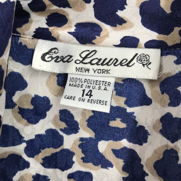 Vintage Eva Laurel Scarf Tie Neck Blouse 14 Leopard Print Long Sleeve Button Up - Picture 3 of 11